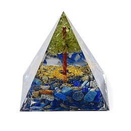 Honeyhandy Orgonite Pyramid Resin Energy Generators, Reiki Natural Lapis Lazuli Chips & Wire Wrapped Natural Peridot Tree of Life Inside for Home Office Desk Decoration, 59.5x59.5x59.5mm