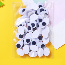 Honeyhandy Plastic Doll Craft Activities Eyeball Moving Eyes, with Back Adhesive Stickers, Oval, White, 19x14x4mm, 70pcs/bag