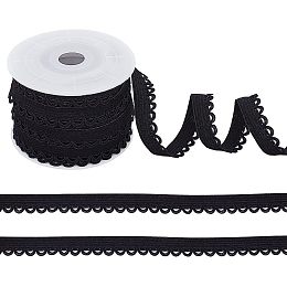 NBEADS 10.94 Yards Picot-Edge Lingerie Elastic Stretch, 1/2" Flat with Laciness Elastic Cord Strap Edge Crocheted Lace Cord Ribbon for DIY Sewing Wedding Decorations and Gift Wrapping, Black