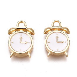 Honeyhandy Alloy Enamel Pendants, Clock, Golden, White, 16x10.5x3mm, Hole: 2mm