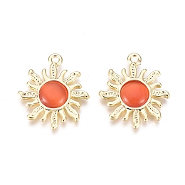 Honeyhandy Alloy Cat Eye Pendants, Sun, Golden, Orange Red, 21.5x18.5x3mm, Hole: 1.6mm