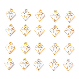 Honeyhandy 20Pcs Light Gold Alloy Enamel Charms, Dimond, White, 15x11.5x2.5mm, Hole: 1.8mm