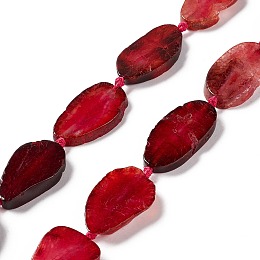 Honeyhandy Natural Agate Beads Strands, Dyed, Nuggets, Crimson, 26.5~47x16~28x5~6mm, Hole: 2.5mm, about 10~14pcs/strand, 15.75~17.32 inch(40~44cm)