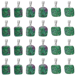 UNICRAFTALE 24pcs Natural Ruby in Zoisite Pendants with Stainless Steel Snap On Bails Gemstone Pendant 3x7.5mm Large Hole Quartz Pendants Crystal Stone Necklace Pendants for DIY Jewelry Making