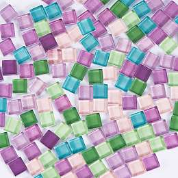 Honeyhandy 2 Bags 2 Colors Transparent Glass Cabochons, Mosaic Tiles, for Home Decoration or DIY Crafts, Square, Mixed Color, 10x10x4mm, 200pcs/bag, 1bag/color