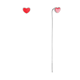 SHEGRACE 925 Sterling Silver Asymmetric Earrings, with Red Enamel Heart, Platinum, 70mm