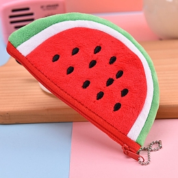 Honeyhandy Fruit Pattern Plush Wallet Pocket, Coin Purse with Zipper, Mini Pouch Purse, Watermelon Pattern, 14x9x1cm