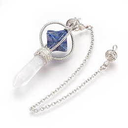 Honeyhandy Natural Lapis Lazuli Dowsing Pendulums, with Platinum Tone Brass Findings, Merkaba Star, 257mm, Hole: 2mm