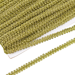 FINGERINSPIRE Sparkle Metallic Polyester Braided Lace Trim, Sewing Centipede Lace Ribbon, for Clothes Accessories and Curtains Accessories, Green Yellow, 3/8 inch(10mm), about 27.34 Yards(25m)/Card