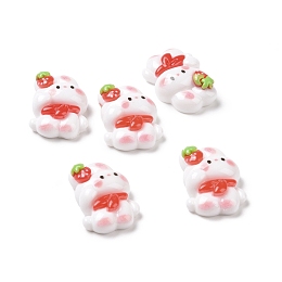 Honeyhandy Opaque Resin Cabochons, Rabbit with Red Scarf, White, 23.5x16.5x8mm