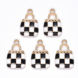 Honeyhandy Alloy Enamel Pendants, Handbag, Light Gold, Black, 21x13.5x3mm, Hole: 2mm