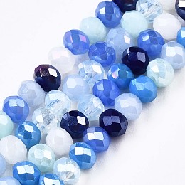 Honeyhandy Glass Beads Strands, AB Color Plated, Faceted, Rondelle, Dodger Blue, 3.5x3mm, Hole: 0.8mm, about 132~140pcs/strand, 14.80 inch~15.16 inch(37.6cm~38.5cm)