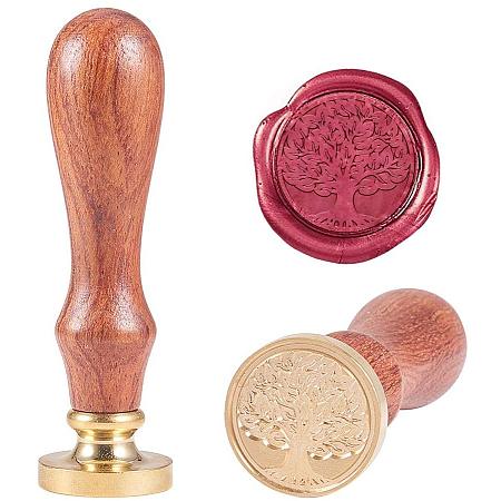 PandaHall Elite Tree of Life Wax Seal Stamp with Wooden Handle Removable Vintage Retro Sealing Stamp for Embellishment of Envelopes, Invitations, Wine Packages, Gift Packing