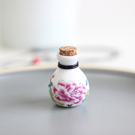 Honeyhandy Porcelain Flower Pattern Perfume Bottle Pendant Necklace, Essential Oil Vial Jewelry for Women, Hot Pink, 18.50~27.56 inch(47~70cm)
