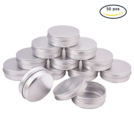 PandaHall Elite 2oz 30 Pack Silver Aluminum Round Tins Empty Slip Slide Round Containers Bottle with Screw Lid for Lip Balm, Crafts, Cosmetic, Candles, Travel Storage