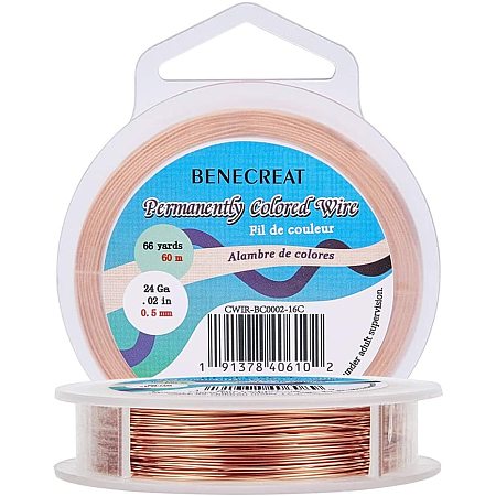 BENECREAT 24 Gauge Bare Copper Wire Solid Copper Wire for Jewelry Craft Making, 197-Feet/66-Yard
