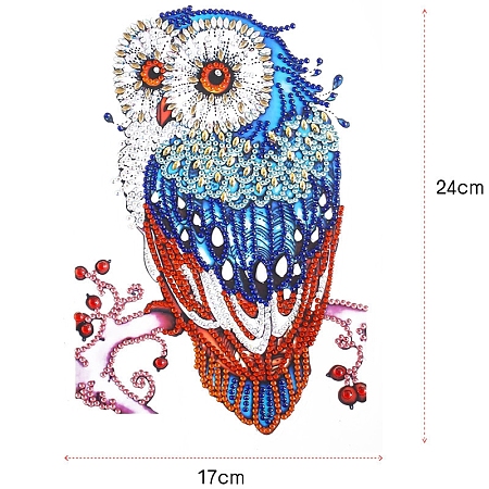 Honeyhandy DIY Owl Diamond Painting Sticker Kits, including Self Adhesive Sticker, Resin Rhinestones, Diamond Sticky Pen, Tray Plate and Glue Clay, Colorful, Owl: 240x170mm