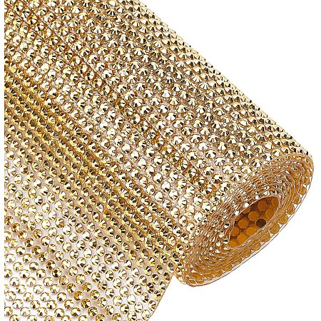 BENECREAT 120x40cm Hotfix Rhinestone Sheet Gold Glitter Resin Rhinestone Trim Scrapbooking Embellishments with 3mm Rhinestones for Dresses Shoes Crafts