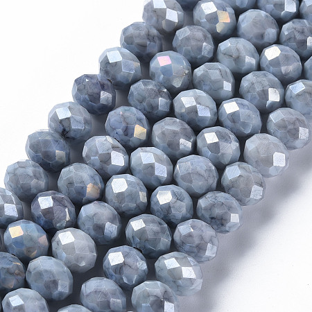 Arricraft Opaque Baking Painted Glass Beads Strands, Faceted, Flat Round, Gray, 10x8mm, Hole: 1.5mm, about 66pcs/strand, 21.06 inch~21.26 inch(53.5~54cm)
