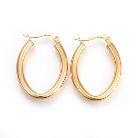 Honeyhandy 201 Stainless Steel Hoop Earrings, with 304 Stainless Steel Pin, Hypoallergenic Earrings, Oval, Golden, 34x25x4mm, Pin: 1mm