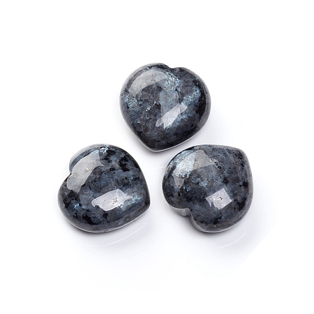 Honeyhandy Natural Larvikite/Black Labradorite Heart Love Palm Worry Stone, Healing Crystal, 39~39.5x40.5~41x18~21mm