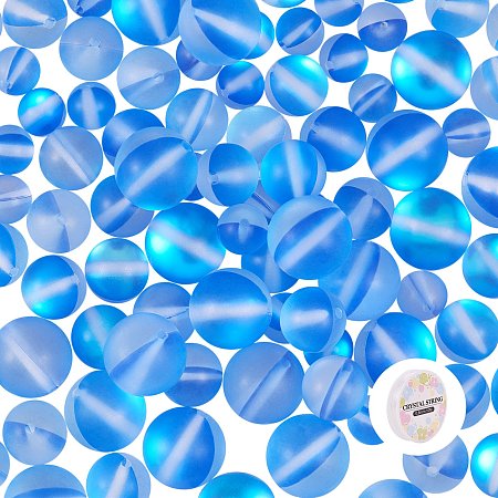 Synthetic Moonstone Beads Strands, Dyed, Holographic Beads, Half AB Color Plated, Frosted, Round, with 1 Roll Elastic Crystal Thread, Spring Green, Beads: 6~10mm, Hole: 1mm, 135pcs/box