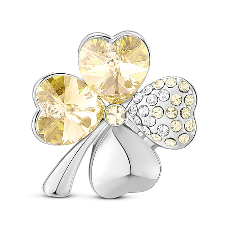 SHEGRACE Alloy Brooch, Micro Pave AAA Cubic Zirconia Four Leaf Clover with Austrian Crystal, Jonquil, 22x25mm