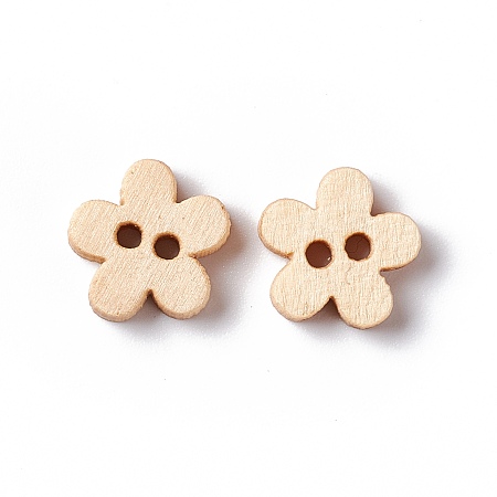 Honeyhandy Natural 2-hole Basic Sewing Button in 5-petaled Flower Shape, Wooden Buttons, BurlyWood, about 11mm in diameter,Hole:1mm