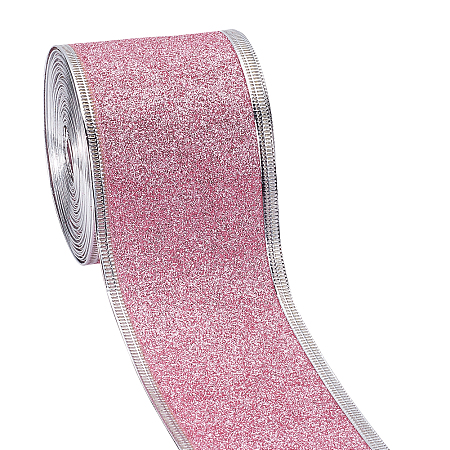 GORGECRAFT 10 Yards Sparkle Ribbon with Wired Edge Glitter Ribbon 2 Inch Pearl Pink Wrapping Gifts & Custom DIY Crafts Decorative Confetti Glitter Wired Ribbons for Gift Wrapping Party Decoration