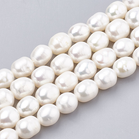 ARRICRAFT Natural Cultured Freshwater Pearl Beads Strands, Potato, Seashell Color, 7~8.5x6~7mm, Hole: 0.8mm, about 36~37pcs/strand, 13.54 inch~13.98 inch(34.4cm~35.5cm)