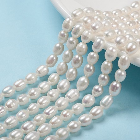 ARRICRAFT Natural Cultured Freshwater Pearl Beads Strands, Rice, Creamy White, 7~8x6mm, Hole: 0.5mm, about 49~52pcs/strand, 14.5 inches~15.1 inches