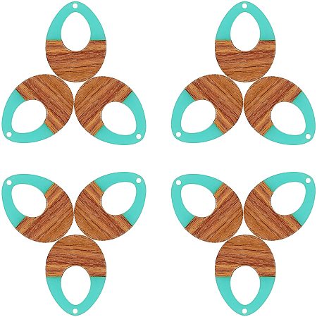 SUNNYCLUE 1 Box 12pcs Resin Wood Pendant Hole Oval Teardrop Geometric Charms for Dangle Mottled Earring Jewellery Making Supplies Craft Accessories