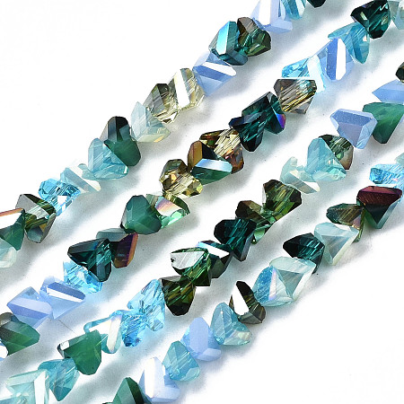Honeyhandy Electroplate Glass Beads Strands, Triangle, Turquoise, 3.5x6x4.5mm, Hole: 1mm, about 100pcs/strand, 13.39 inch~14.56 inch(34~37cm)