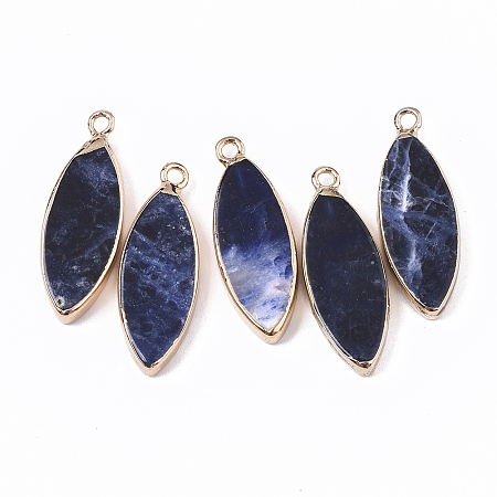 Honeyhandy Edge Golden Plated Natural Sodalite Pendants, with Iron Loop, Horse Eye, 28.5~30.5x10.5x3.5mm, Hole: 1.6mm