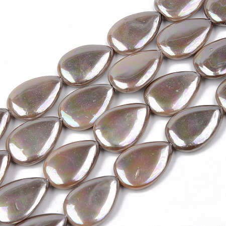 ARRICRAFT Electroplate Natural Freshwater Shell Beads Strands, Teardrop, Camel, 18x13x4mm, Hole: 1mm, about 23pcs/strand, 16.14 inches(41cm)