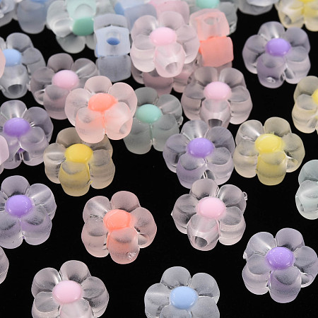 Honeyhandy Transparent Acrylic Beads, Frosted, Bead in Bead, Flower, Mixed Color, 12x12.5x6mm, Hole: 2.5mm