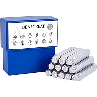 BENECREAT 12 Pack (6mm 1/4") Design Stamps, Metal Punch Stamp (Animal with Plant Theme) Stamping Tool Case - Electroplated Hard Carbon Steel Tools to Stamp/Punch Metal Jewelry Leather Wood