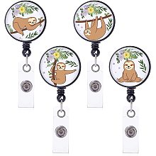 FINGERINSPIRE 4Pcs Retractable Badge Reel Clip ID Badge Holder, 360° Swivel Badge Reels with Alligator Clip on ID Card Holders for Office Worker Doctor Nurse - 4 Style Animal（Sloth） Pattern Design