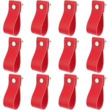 GORGECRAFT 12PCS Leather Drawer Pulls Handmade Cabinet Door Wardrobe Handle for Kitchen Bathroom Cabinets Cupboards Wardrobe Dresser, Red