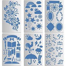 BENECREAT 6Pcs 4"x6.8" Metal Journal Stencils Geometric/Book/Constellation/Weather/Flower, Metal Steel Stencil Template for DIY Scrapbooking and Crafting