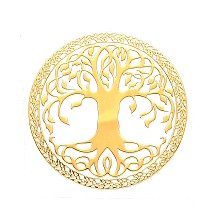 Honeyhandy Self Adhesive Brass Stickers, Scrapbooking Stickers, for Epoxy Resin Crafts, Tree of Life Pattern, Golden, 30mm