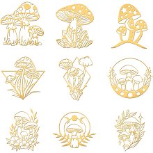 OLYCRAFT 9Pcs Mushroom Pattern Gold Stamping Stickers Metal Stickers Golden Epoxy Stickers for Scrapbooks DIY Resin Crafts Phone & Water Bottle Decoration 1.6x1.6 inch