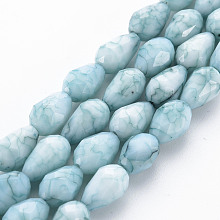 Arricraft Opaque Baking Painted Crackle Glass Beads Strands, Teardrop, Faceted, Pale Turquoise, 10.5~12x8mm, Hole: 1.5mm, about 33~34pcs/strand, 15.24 inch~15.59 inch(38.7cm~39.6cm)