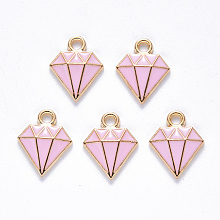 Honeyhandy Alloy Enamel Charms, Dimond, Light Gold, Pink, 15x11.5x2.5mm, Hole: 1.8mm