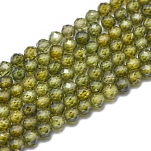 Honeyhandy Cubic Zirconia Beads Strands, Faceted, Round, Olive Drab, 4mm, Hole: 0.8mm, about 91pcs/strand, 15 inch(38cm)