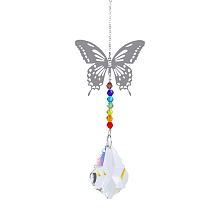 Honeyhandy Metal Big Pendant Decorations, Hanging Sun Catchers, Chakra Theme K9 Crystal Glass, Butterfly, Colorful, 32cm