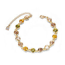 SHEGRACE Alloy Link Bracelets, with Rose Red Round Austrian Crystals, Golden, 6-1/4 inch(160mm)