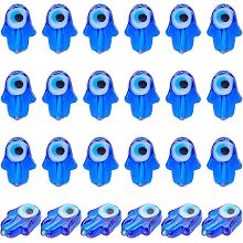 NBEADS About 28 Pcs Hamsa Hand Evil Eye Beads, Hand of Fatima Beads Handmade Lampwork Glass Evil Eye Beads Flat Evil Eye Beads Spacer for Jewelry Making, Blue