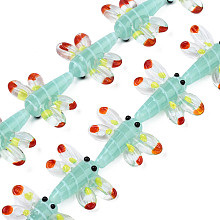 Autumn Theme Handmade Lampwork Beads Strands, Dragonfly, Aquamarine, 21x29x7mm, Hole: 1.2mm, about 20pcs/strand, 18.50''(47cm)