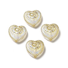 Honeyhandy Plating Acrylic Beads, Golden Metal Enlaced, Heart with Flower Pattern, White, 17x18x6mm, Hole: 1.6mm, about 388pcs/500g